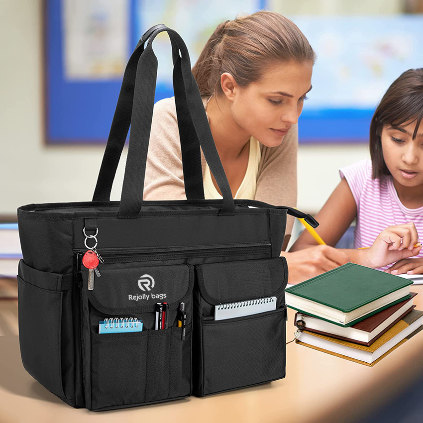 Teacher Tote Bag with Bottom Pad, Large Compartment with Separated Storage Laptop Layer (up to 15.6 Inch) , Daily Tote Bag