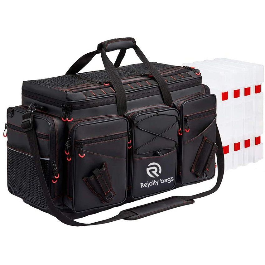 Fishing Tackle Bag with 4 Trays Large Water-Resistant Fishing Tray Bags Outdoor Fishing Tackle Storage Bag with 3600 or 3700 Tackle Boxes Fishing Rod Bag