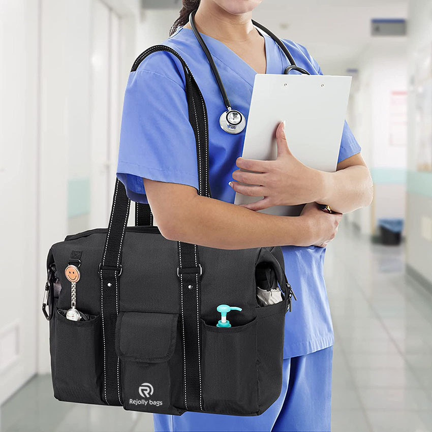 Utility Tote and Nurse Bag, Home Health Nurse Bag with Zip-Top Closure and Side Fasten Snaps for Home Visits, Clinical Study Medical Bag