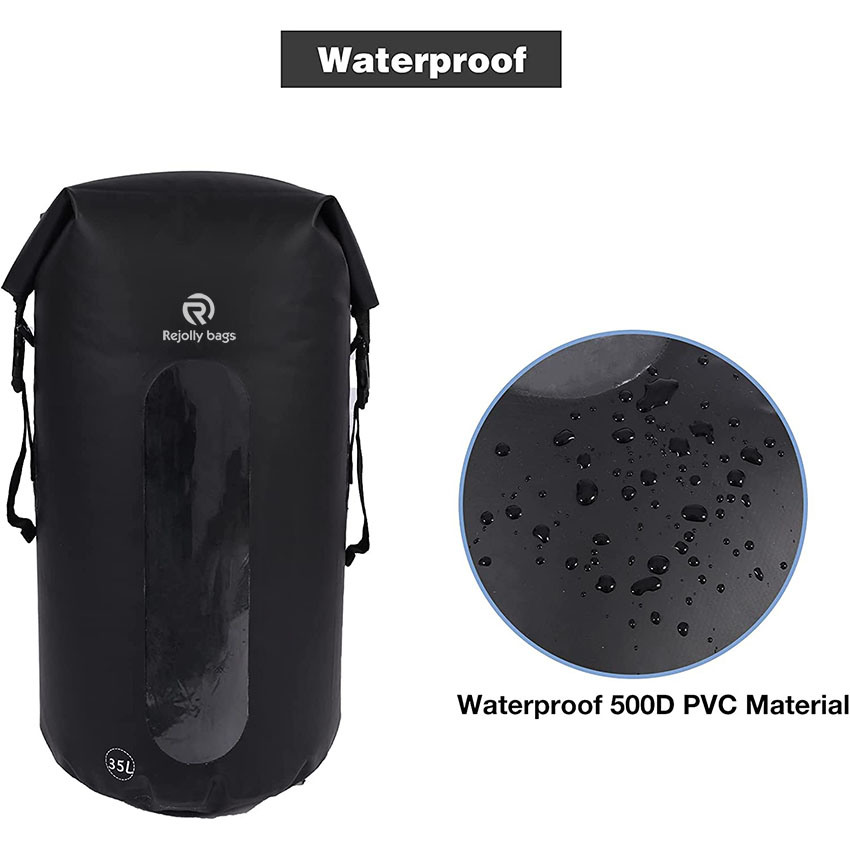 35L Waterproof Backpack, Lightweight Dry Bag Backpack for Hiking, Kayaking, Boating, Fishing Black/Blue Bag