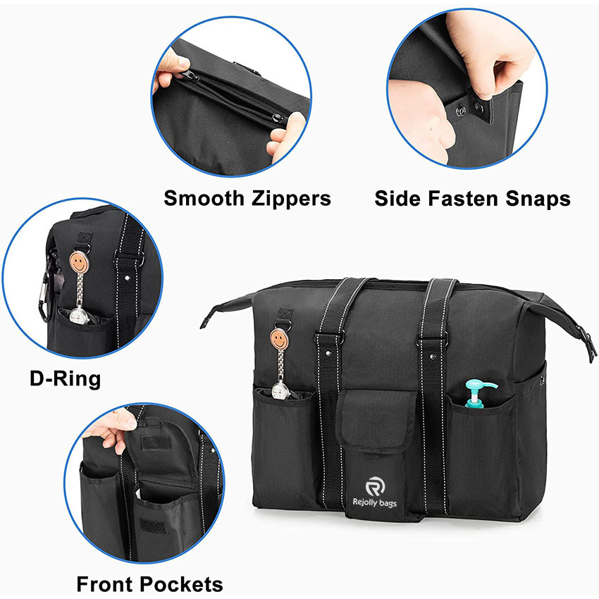 Utility Tote and Nurse Bag, Home Health Nurse Bag with Zip-Top Closure and Side Fasten Snaps for Home Visits, Clinical Study Medical Bag