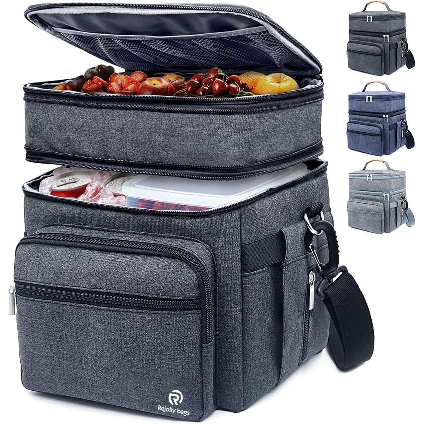 Lunch Bag for Women Men Freezable Large 15L Reusable Leakproof Box Cooler Tote Bag for Work Picnic School or Travel Double Compartment