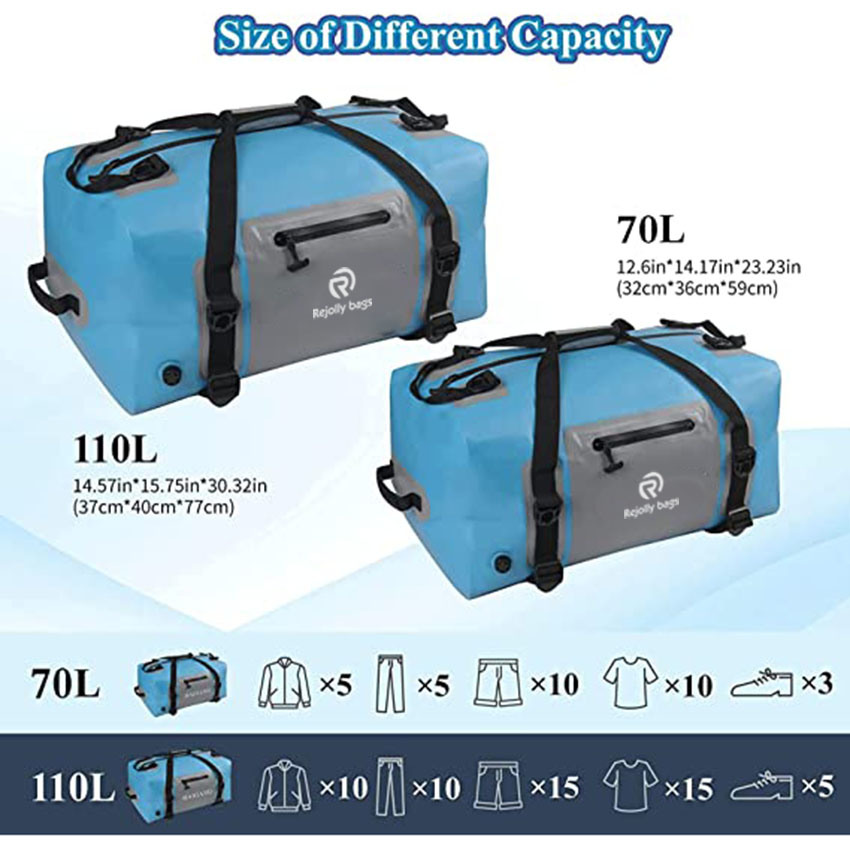 Waterproof Duffel Bag, Large Capacity, Adjustable Thickened Straps and Handles, Zip Closure, Air Valve Keeps Equipment Safe, Perfect for Boating Rafting Bag