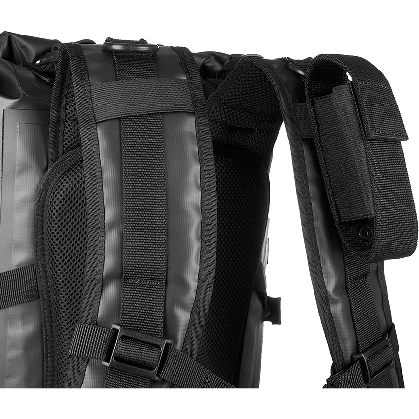 Waterproof Survival Backpack - Roll Top Go-Bag Perfect for Boating, Camping, Hunting, Kayaking - Black Padded Adjustable Straps System Dry Backpack
