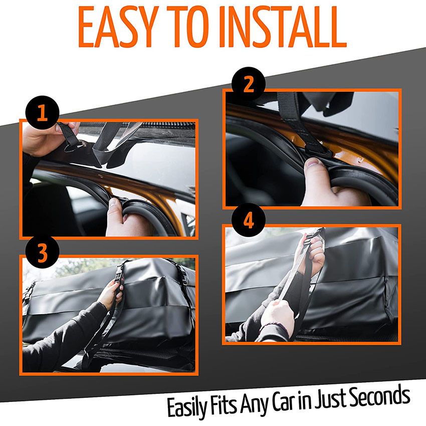 Car Roof Cargo Bag Water Resistant – 8 Reinforced Premium Quality Straps Rubberized Extra Cushioning Car Roof Pad, Travel, Touring, Road Trips Bag