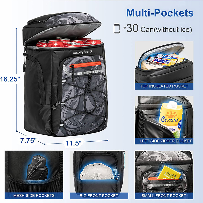 Cooler Backpack Insulated Leakproof 30 Cans 2 Insulated Compartments Waterproof Bag Lightweight Hiking Beach Lunch Travel Camping