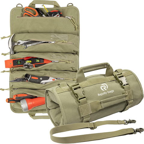 Shoulder Strap Tool Roll up Bag - 1000d Nylon Roll up Tool Bag Organizer - Heavy Duty Large Zippered Pouches & Label Holders Tool Roll Bags