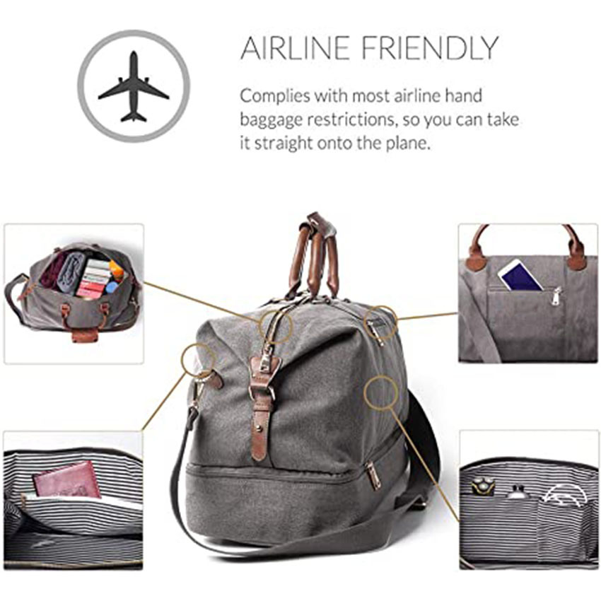 Large 37 Liter Capacity Men′s Weekender Duffle with Shoe Compartment for Travel Bag