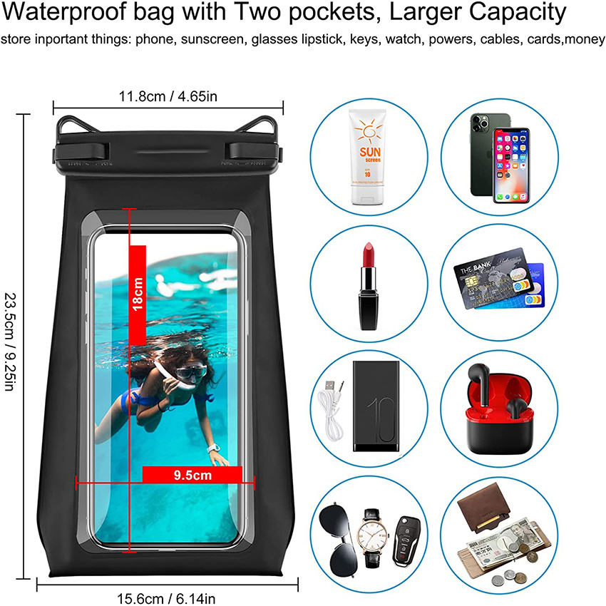 Large Capacity Waterproof Phone Pouch Floating Waterproof Bag Case Sunscreen Glasses Storage Dry Bag for Boating Swimming Kayaking