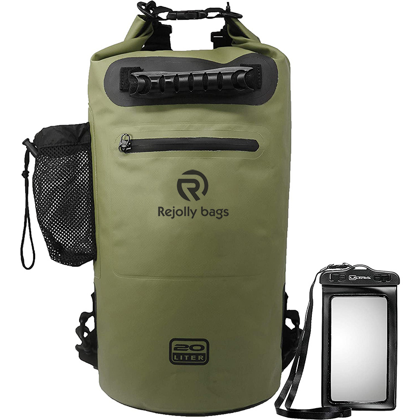 Waterproof Dry Bag with Easy Access Front Zippered Pocket, Side Pocket, Padded Shoulder Straps, and Grab Handle for All Water Sports Dry Bag