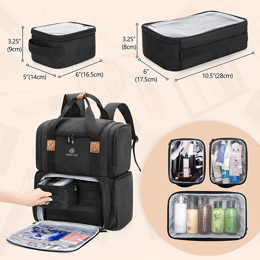 Makeup Backpack with 3 Inner Removable Pouches, Travel Makeup Bag with Multiple Pockets Cosmetic Bag RJ21676