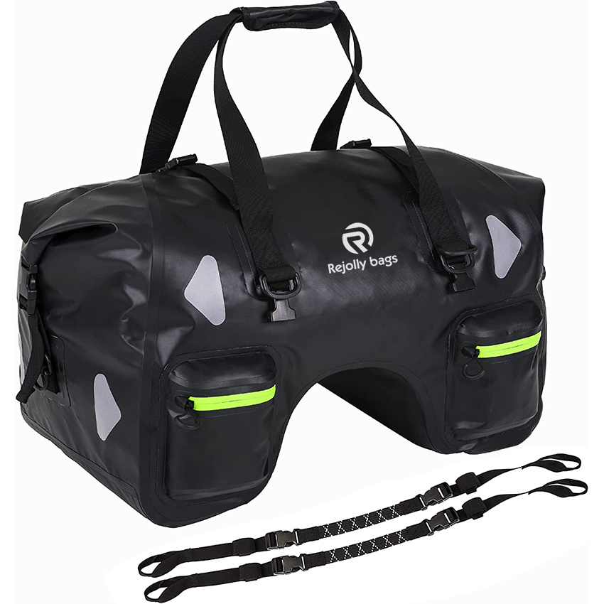 Dry Motorcycle Tail Bag 70L with Rope Straps and Inner Pocket Waterproof PVC 500d for Travel Motorbike Bag