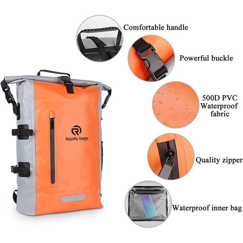 Floating Waterproof Dry Backpack with Exterior Zippered Pocket for Beach Hiking Camping Bag