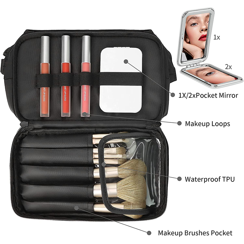 Cosmetic Bag for Women 2-in-1 Portable Drawstring Travel Makeup Large Double Layer Make Up Brush Bags Reusable Cosmetic Bag RJ21679