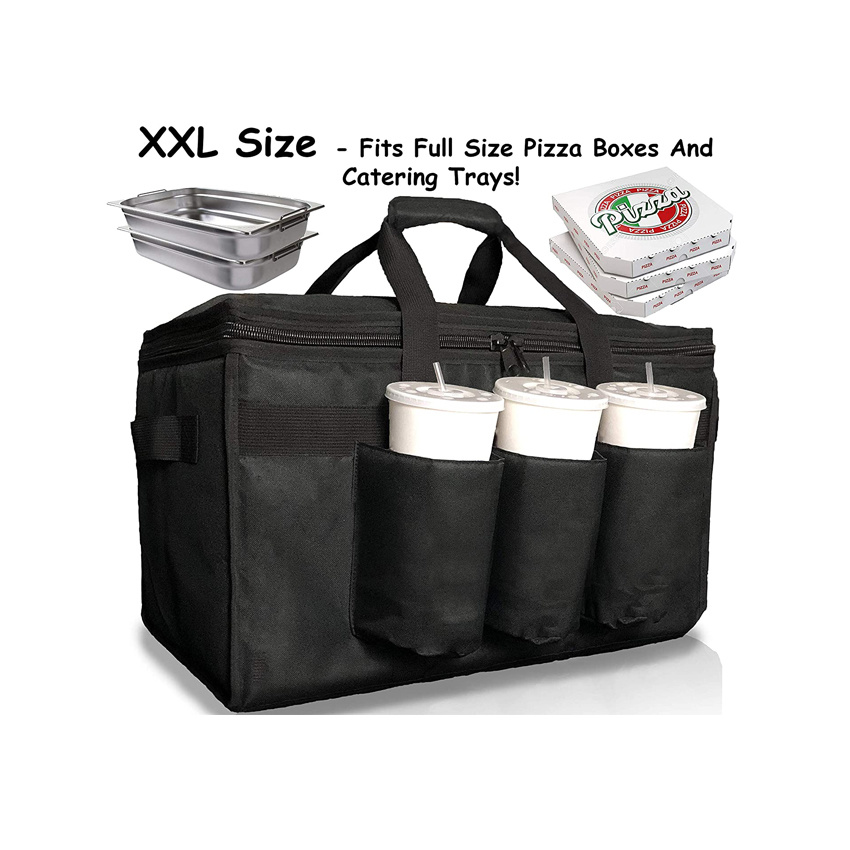 Hot Cold Pack Drinks Carrier Insulated Food Delivery Bag Lunch Bag with Cup Holders