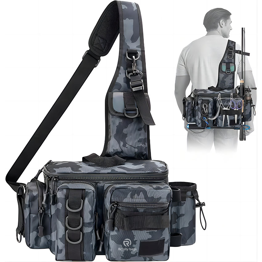 Portable Fishing Tackle Sling Pack with Rod Holder Fly Fishing Bag RJ21781