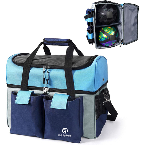 Bowling Bag 2 Ball Tote with Anti-rolling Ball Holders & Fastening Straps, Top Compartment Fits Men's Shoes Sports Bag RJ196150