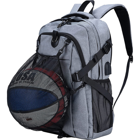 Basketball Backpack with USB Charging Port, Durable Men's Laptop Backpack for Outdoor with Ball Compartment Ball Bag RJ196101
