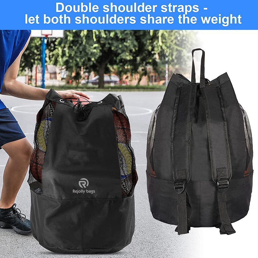 Large mesh equipment bag black, Soccer Ball Bag with Adjustable Shoulder Strap,600D Oxford Cloth mesh sports Ball Bag RJ19694