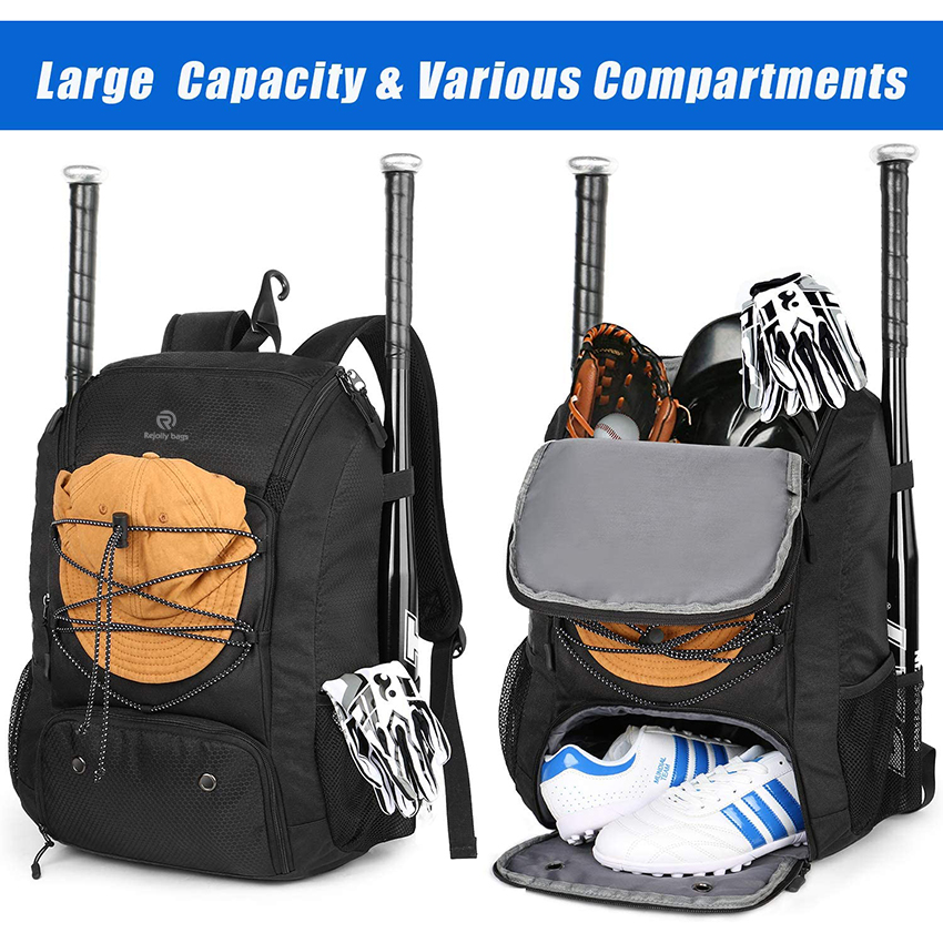 Softball Bat Bag with Shoes Compartment for Youth, Boys and Adult, Lightweight Baseball Bag with Fence Hook Hold TBall Bat, Batting baseball Bags RJ19649