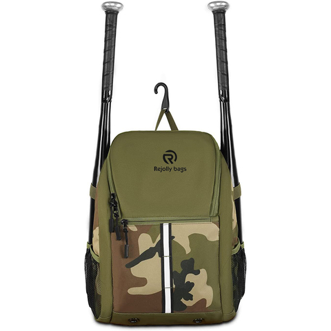 Lightweight Kids Baseball Bag with Insaluted Pocket, Camo Softball Bag with Fence Hook, Baseball Gift for Boys, Baseball Bat Bag for 2 Bats Baseball Bags RJ19677