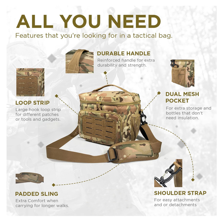 Insulated Lunch Bag Tactical Lunch Box for Adults Desert Camo Camping Work Picnic Bag