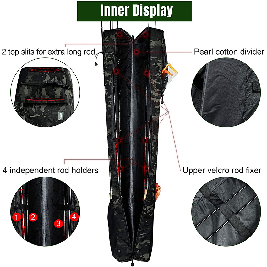 Rejolly Waterproof Large Capacity Portable Folding Fishing Rod Carrier Case Fishing Tool Storage Bag