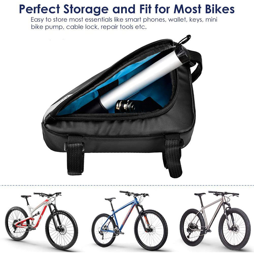 Bike Storage Frame Bicycle Front Tube Triangle Water Resistant Cycling Pack Strap on Saddle Pouch Bike Accessories Tool Accessible for Road Mountain Cycling Bag