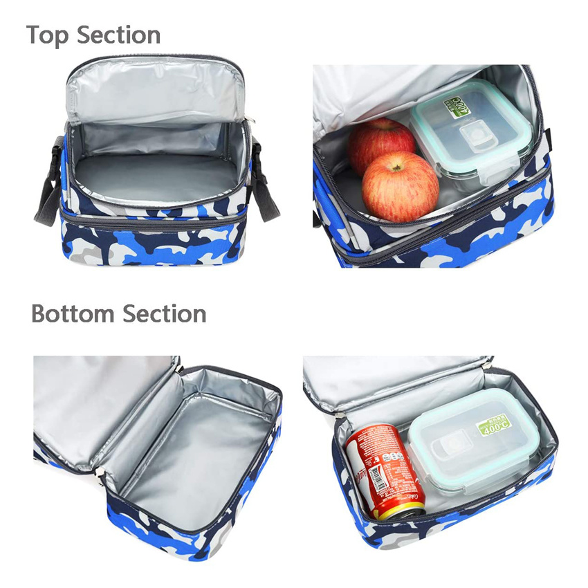 Kids Food Box Double Decker Cooler Insulated Lunch Bag Beach Tote Bag