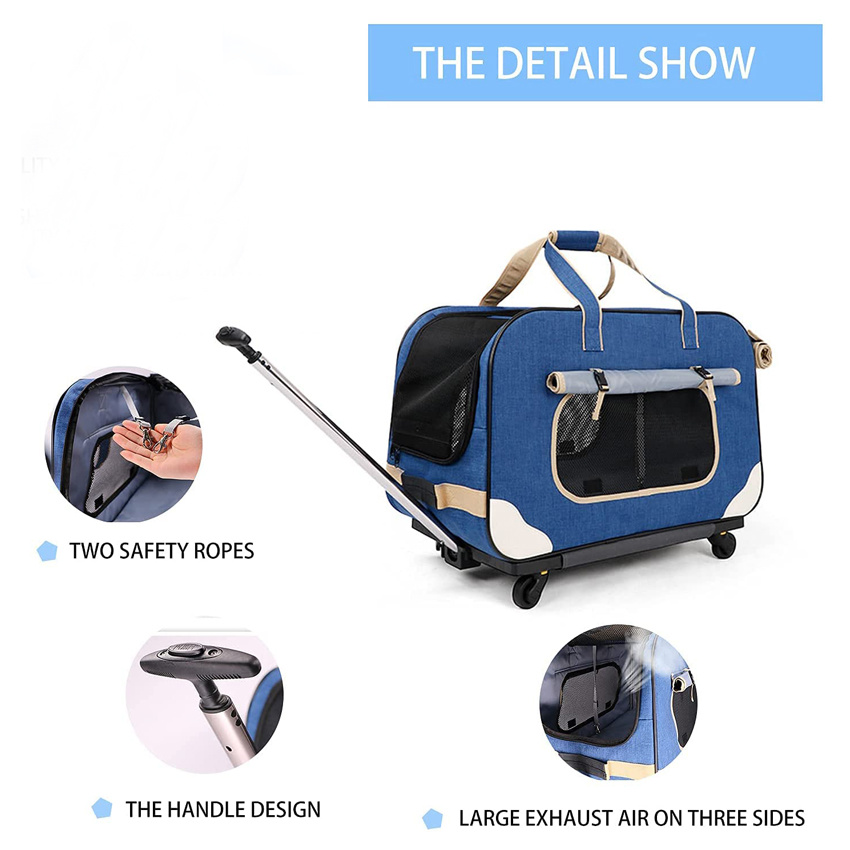 Pet Rolling Carrier with Detachable Wheels Travel Roller Bag for Small & Medium Dogs/Cat