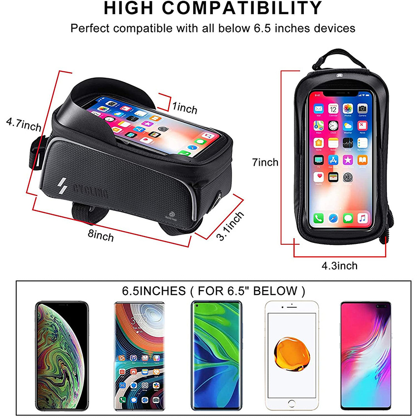 Bike Handlebar Waterproof Phone Mount Bag Top Tube Phone Pack Cycling Phone Pouch Accessories for Phone Below 6.5" Cycling Bag