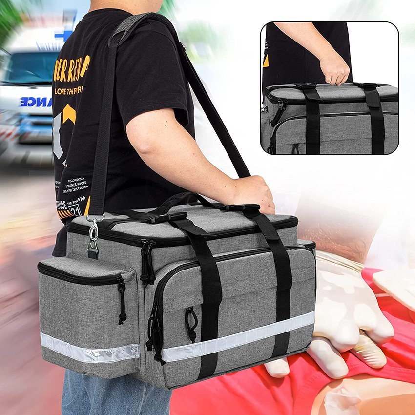 Emergency Responder Trauma Bag Medical Supplies Kit with Detachable Dividers and Top Buckles