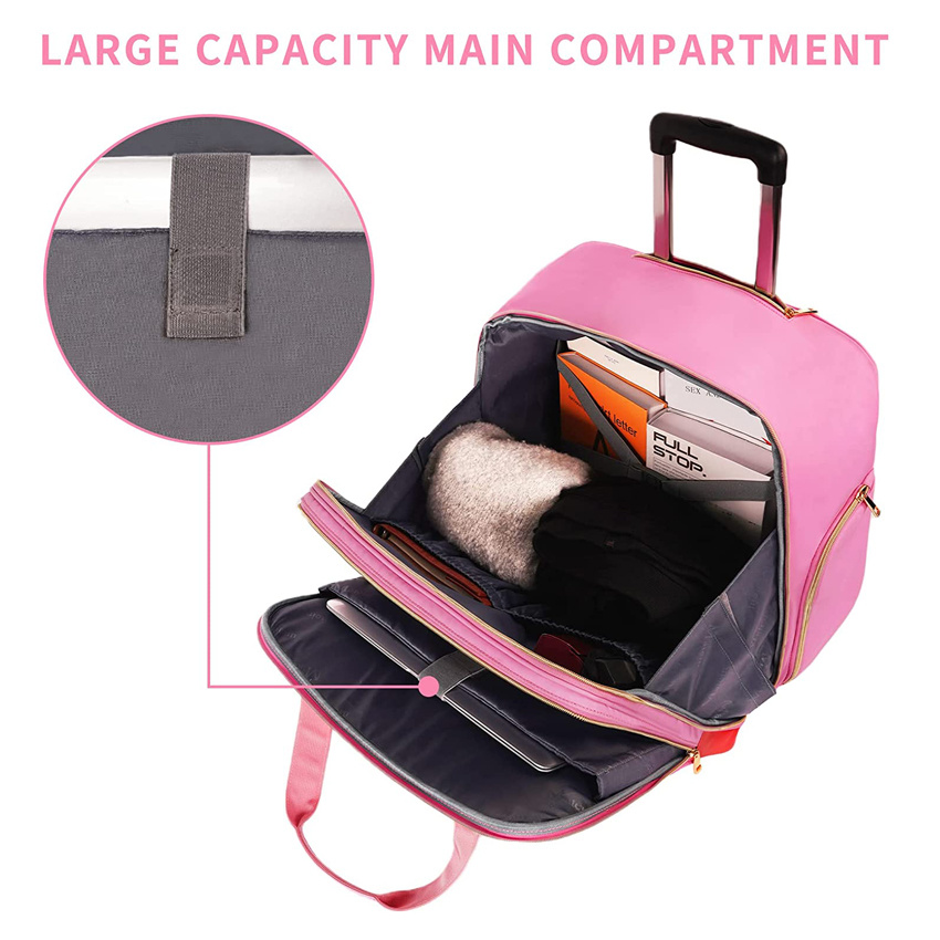 Pink Rolling Briefcase for Women Large Rolling Laptop Bag with Wheels