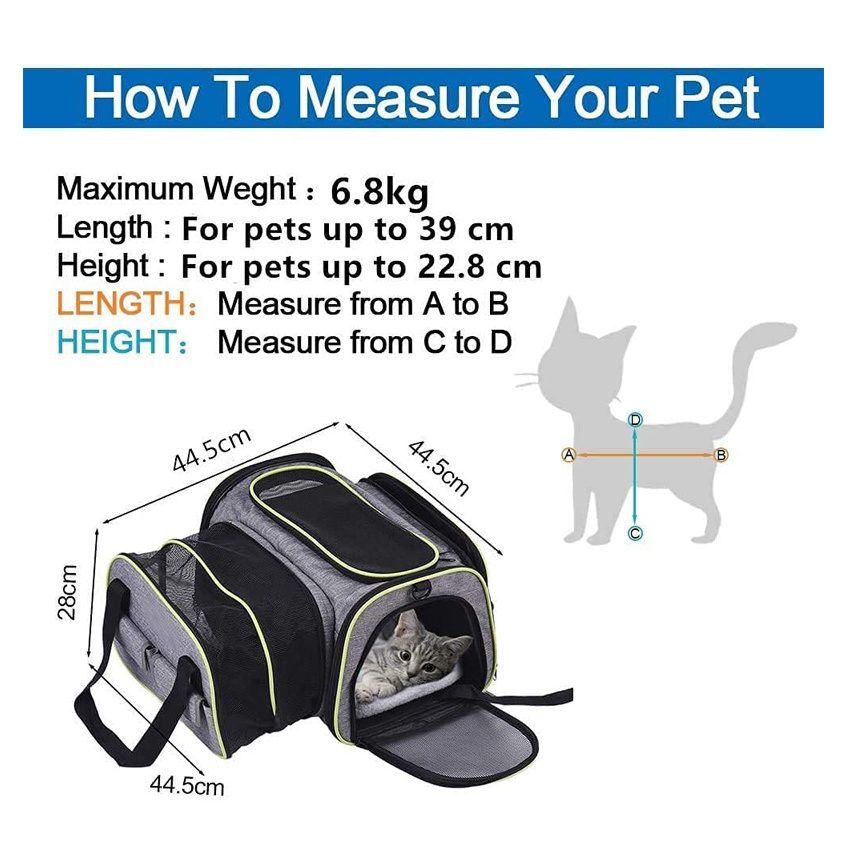 Expandable Soft-Sided Cat Travel Bag Collapsible Portable Dog Carrier Bag