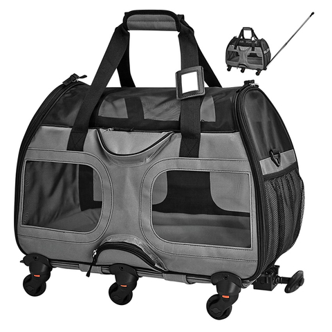 Travel Dog Carrier Wheels Pet Bag Portable Carry Puppy Rolling Bag