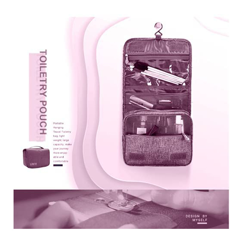 Travel Cosmetic Storage Portable Toiletry Bag with Hanging Hook Durable Folding Makeup Bag