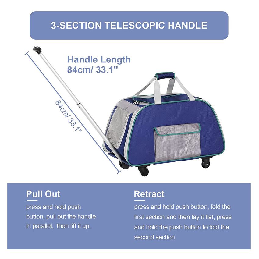 Pet Rolling Carrier with Wheels Collapsible and Breathable Travel Rolling Tote Bag