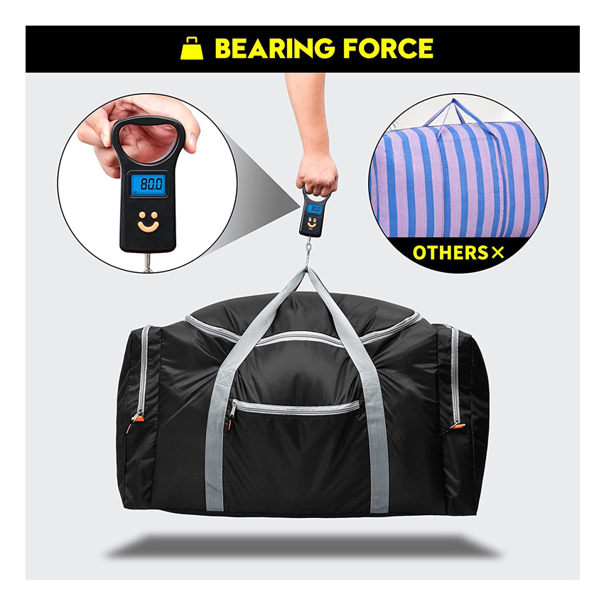 Foldable Travel Duffel Bags for Men Large Lightweight Water-Resistant Black Tote Bag