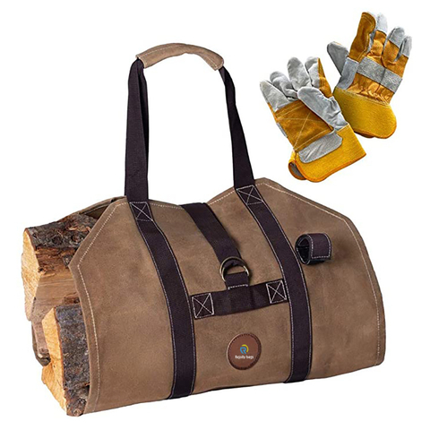 Waxed Canvas Log Carrier Firewood Holder Elegant Wood Bag Carrier Tote