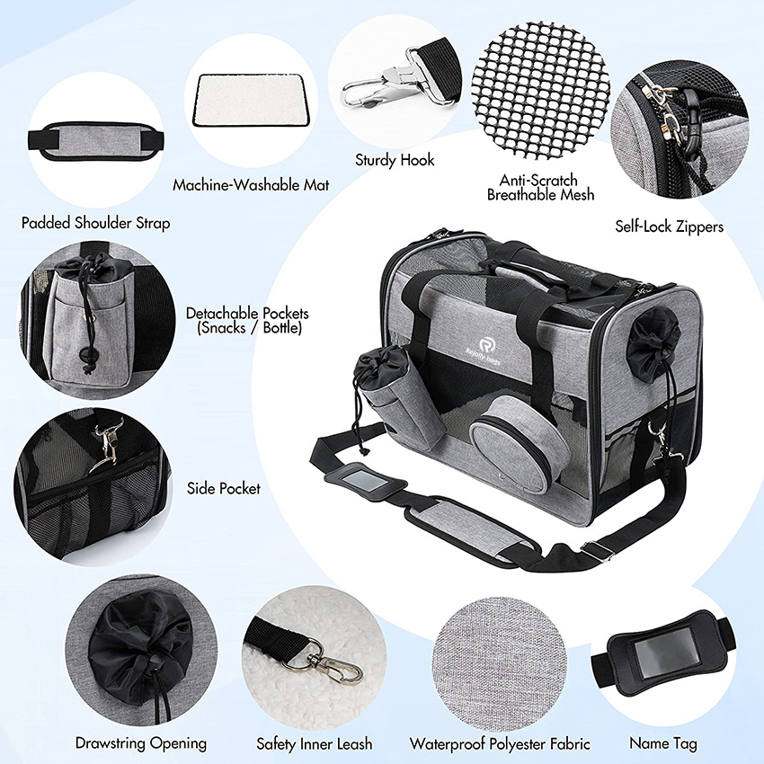 Pet Carrier for Small Medium Cat Dog Puppy Soft Sided Collapsible Pockets for Water Bottle and Bowl Safety Locking Zippers Tsa Airline Approved Travel Bag Kitte