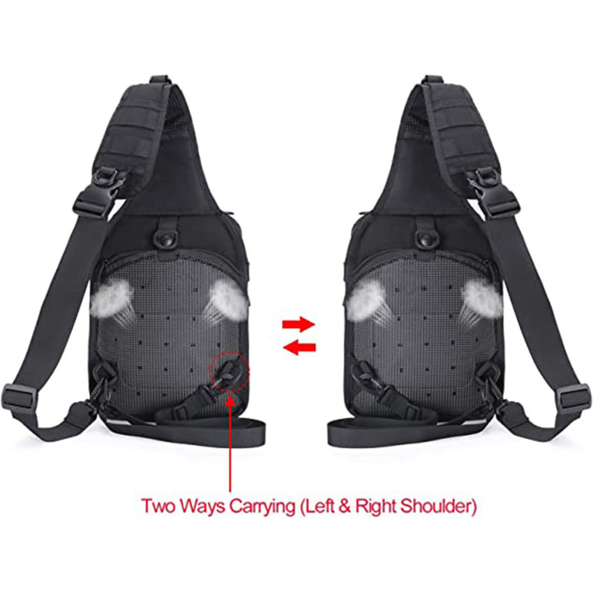 Military Style Tactical Backpack, One Shoulder Slingbag Army Assault Rucksack with USA Flag Patch for Outdoor Sports Hiking Hunting Fishing Camping Black Bag