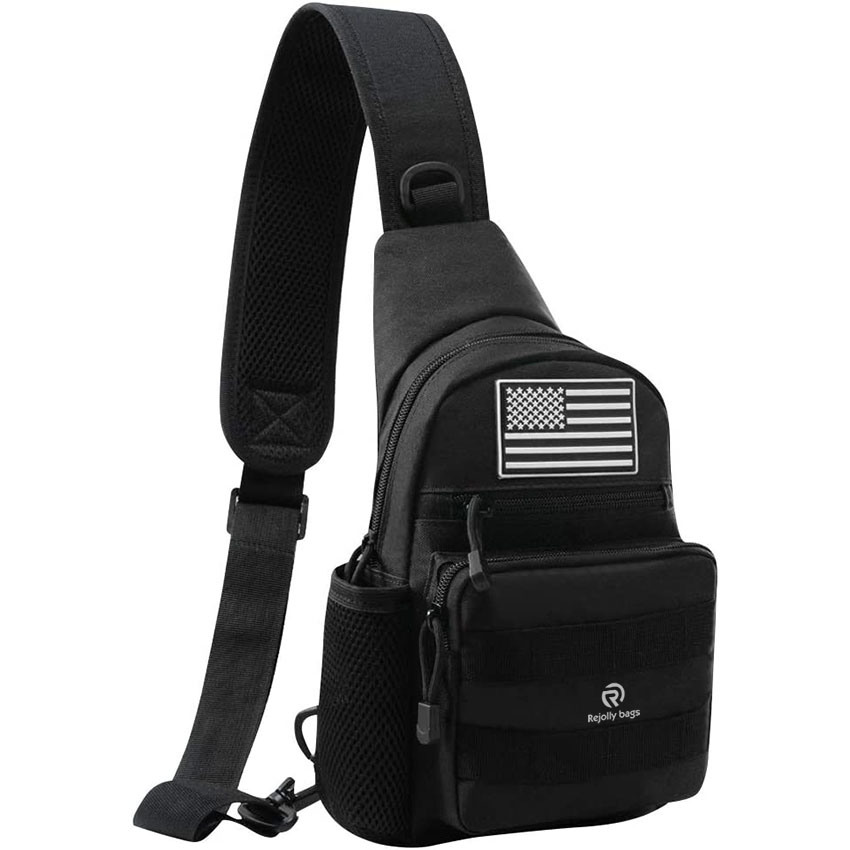 Military Style Tactical Sling Bag Military Shoulder Molle Chest Pack Shoulder Sling Backpack with USA Flag Patch Bag