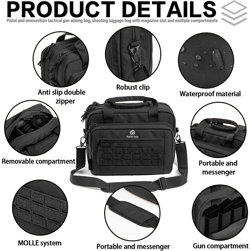 Military Style Gun Bag Range Bag Pistol Case Gun Case Magazine Lockable Double Layer Explosion Proof Zipper Pair Pistol Soft Carrying Bag