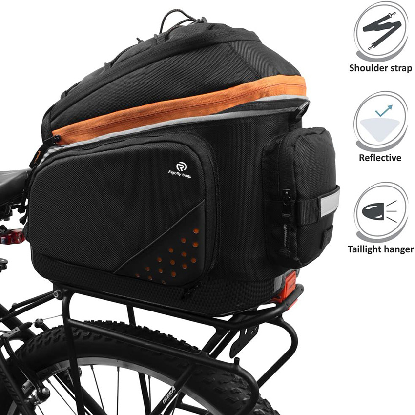 2 in 1 Commuter Bicycle Trunk Bag with Expandable Panniers Clip on Quick Release Design and Detachable Shoulder Strap