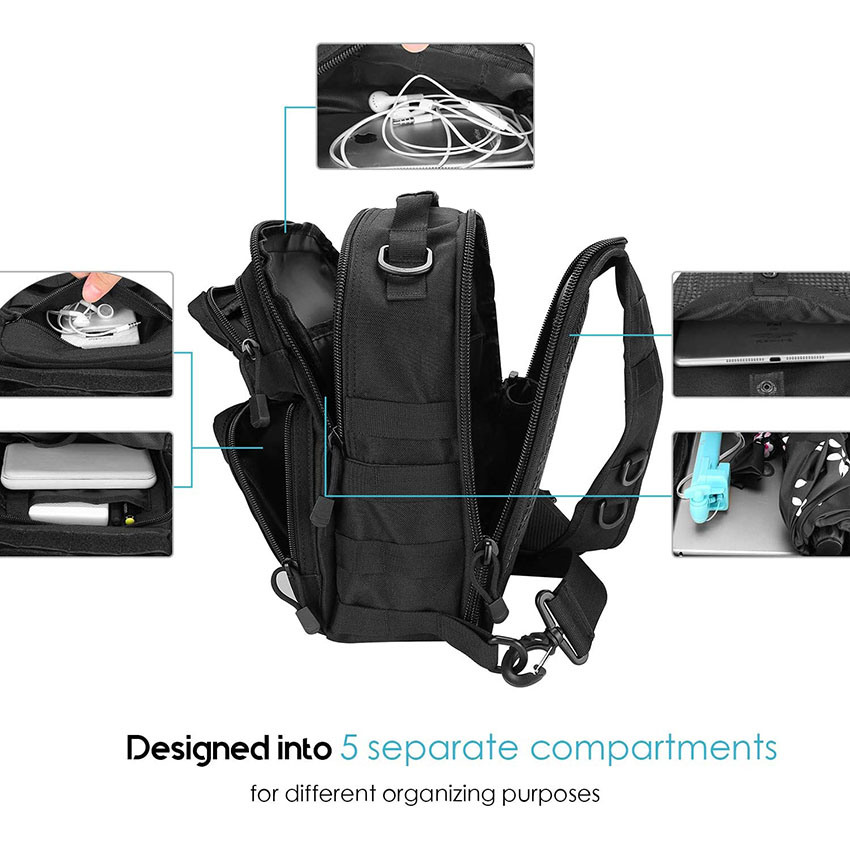 Military Style Tactical Sling Bag Pack with Holster, Military Rover Sling Shoulder Backpack Outdoor Sport Daypack for Hunting, Trekking and Camping -Black Bag