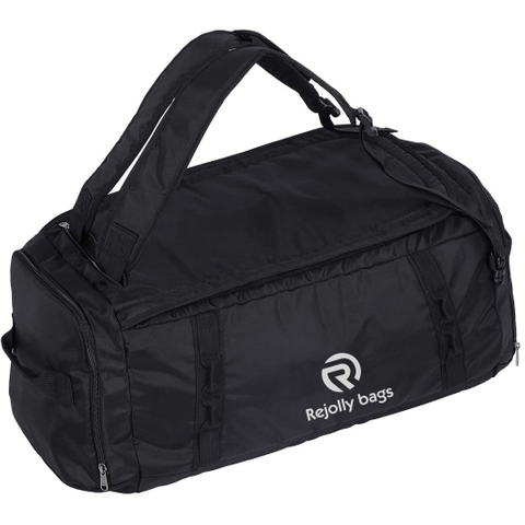 Travelling Foldable Carryon Black Duffel Bag with Shoes Compartment for Camping Touring Waterproof & Tear Resistant Weekender Duffel Bag