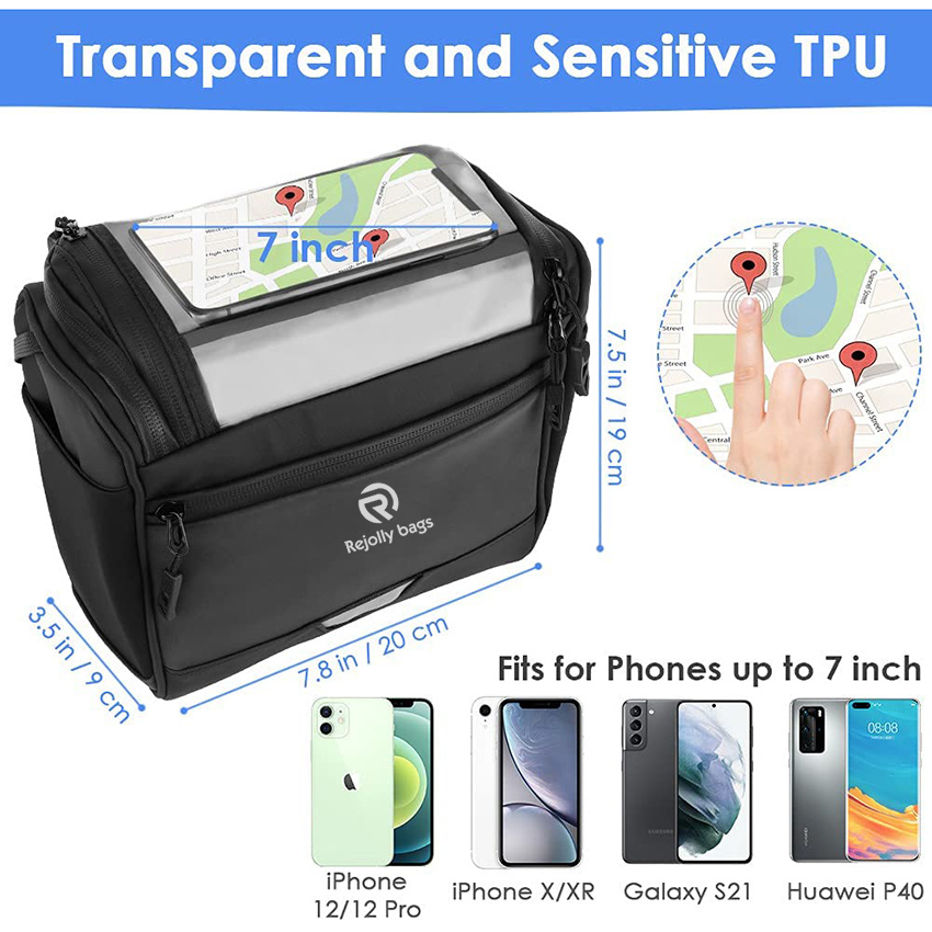 Large Reflective Bicycle Handlebar Basket Bags Water-Resistant Storage Pannier for Bike Touchable Transparent Phone Holder Pouch Bicycle Bag