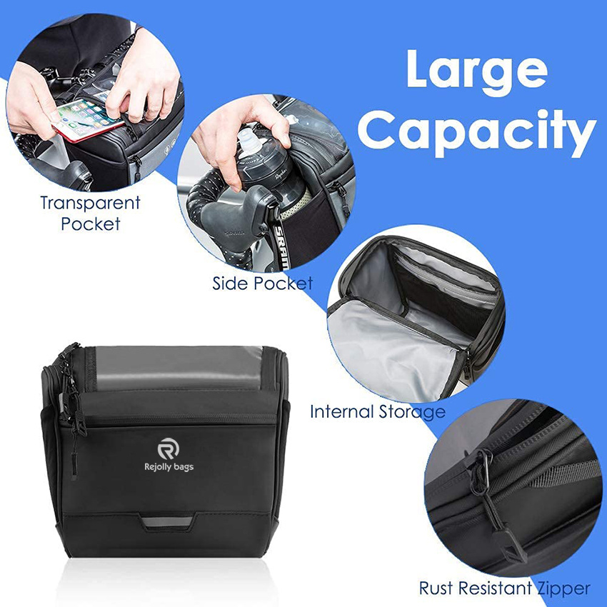 Large Reflective Bicycle Handlebar Basket Bags Water-Resistant Storage Pannier for Bike Touchable Transparent Phone Holder Pouch Bicycle Bag