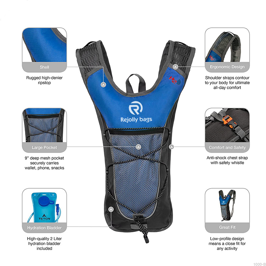 2-Liter Hydration Backpack with Water Bladder; for Backpacking, Hiking, Running, Cycling, and Climbing Hydration Backpack