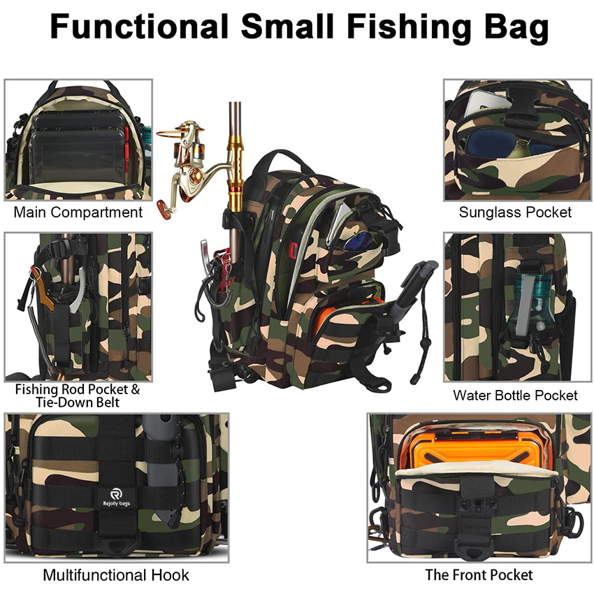 Small Waterproof Fishing Bag for Men with Rod Holder, Wild River Storage Shoulder Bags Fishing Gift for Outdoor Camping Hiking Fishing Rod Bags